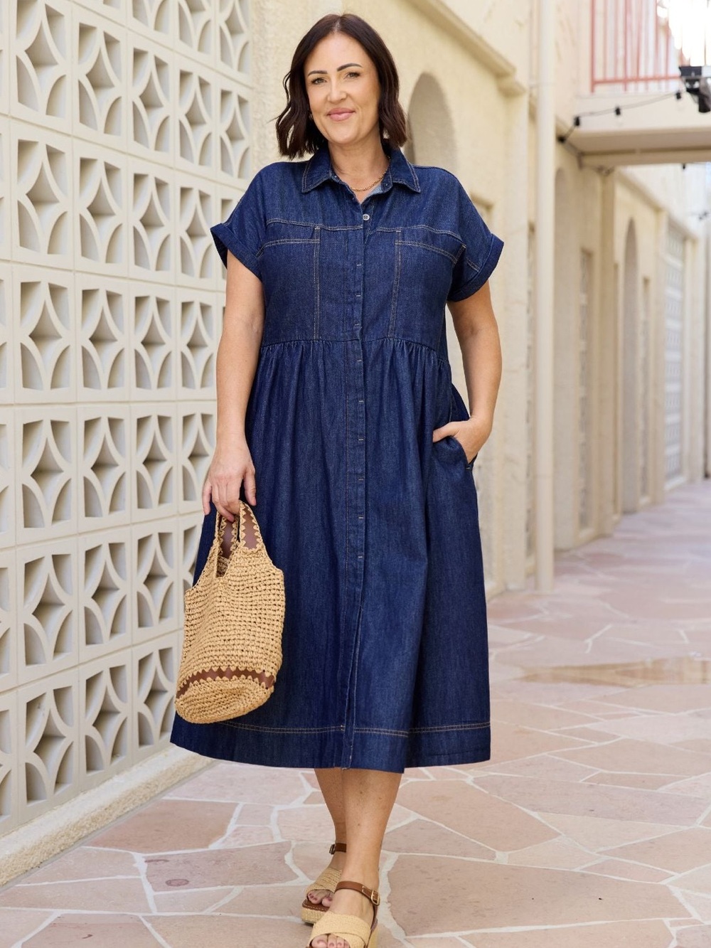 Maye Harper Denim Dress in Indigo - S